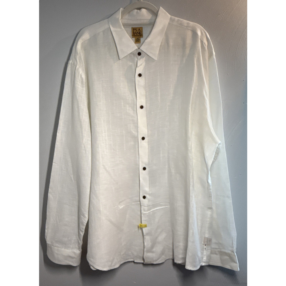 Jos A Bank 100% Linen Buttoned L/S Dress Shirt Mens Size XXL Off White Striped